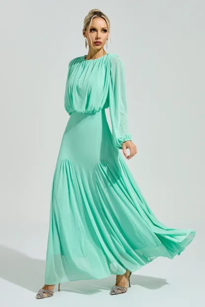 Maj Green Pleated Maxi Dress