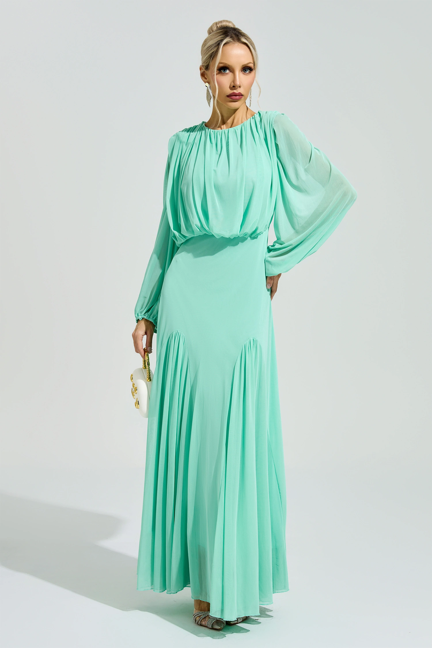 Maj Green Pleated Maxi Dress