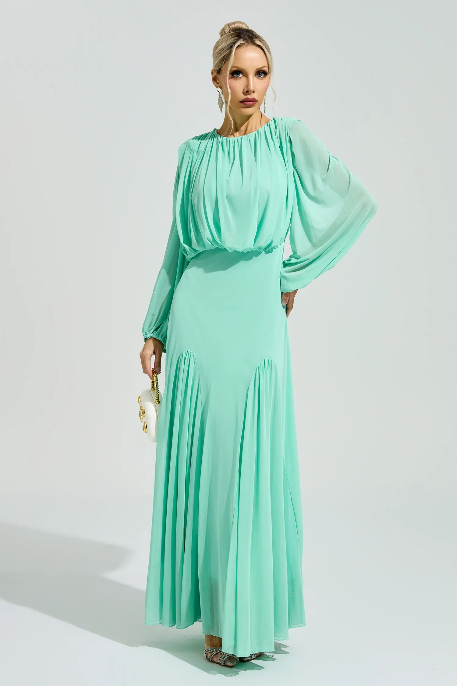 Maj Green Pleated Maxi Dress