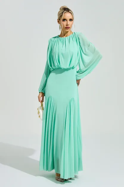 Maj Green Pleated Maxi Dress