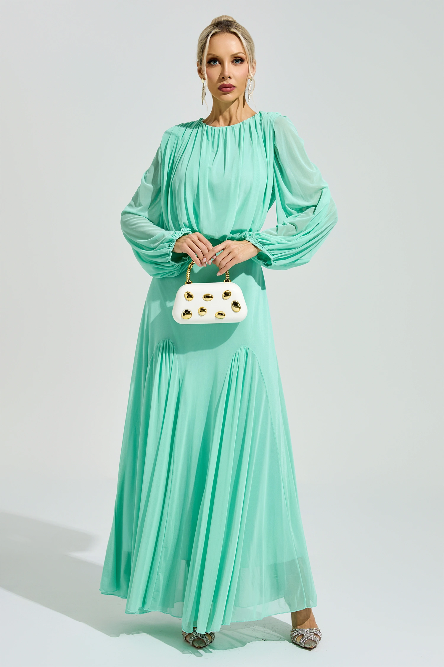 Maj Green Pleated Maxi Dress