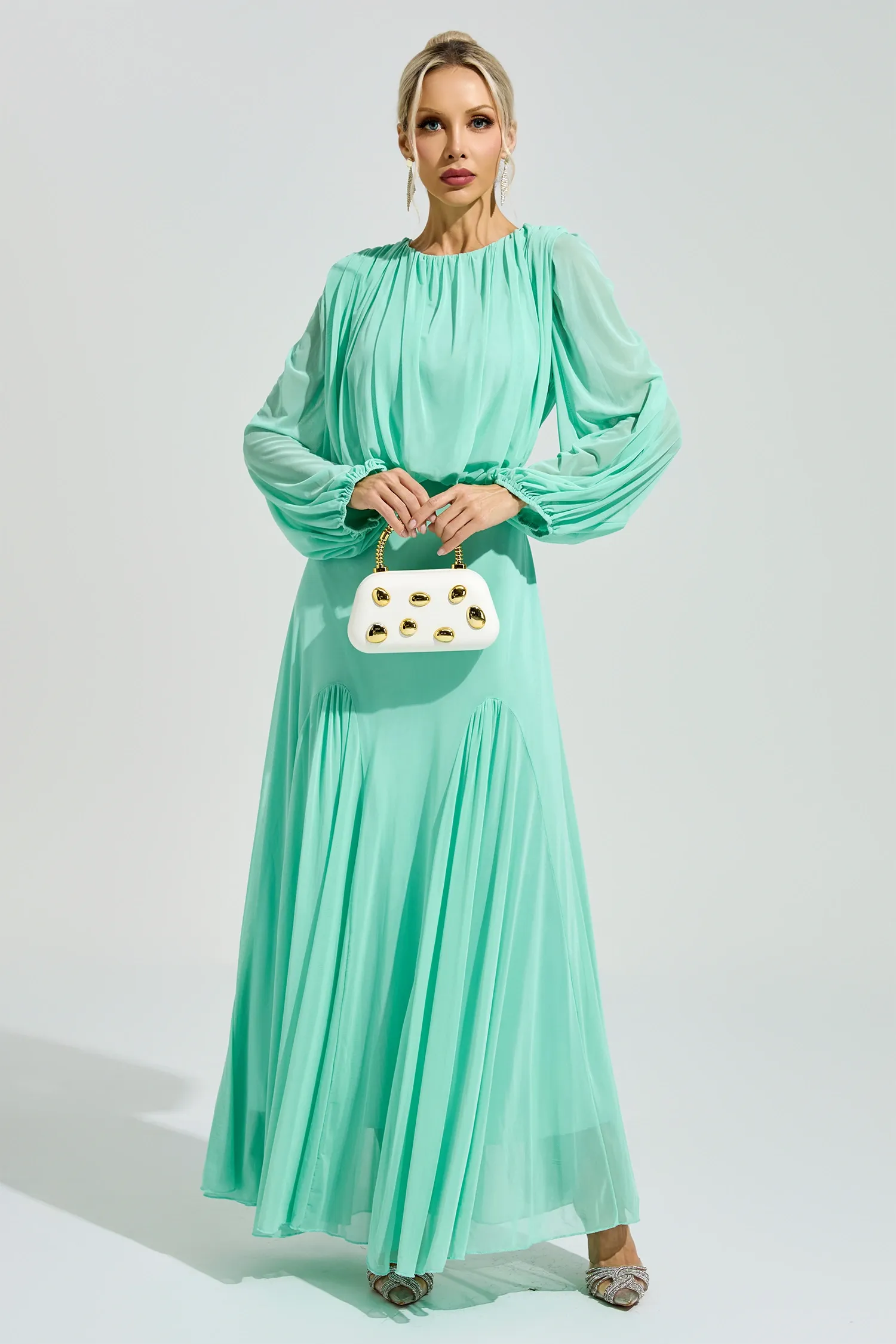 Maj Green Pleated Maxi Dress