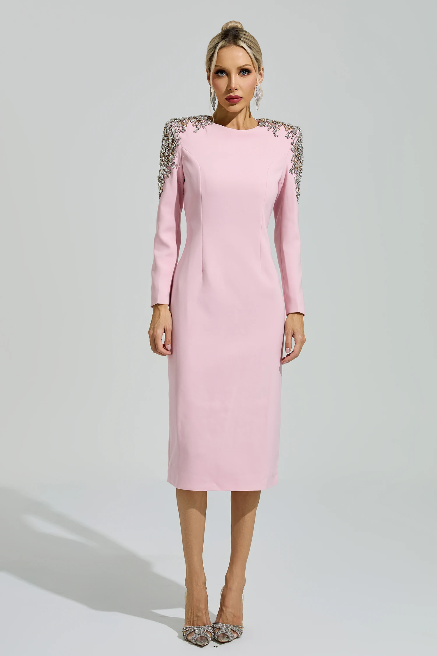 Weill Pink Beaded Midi Dress