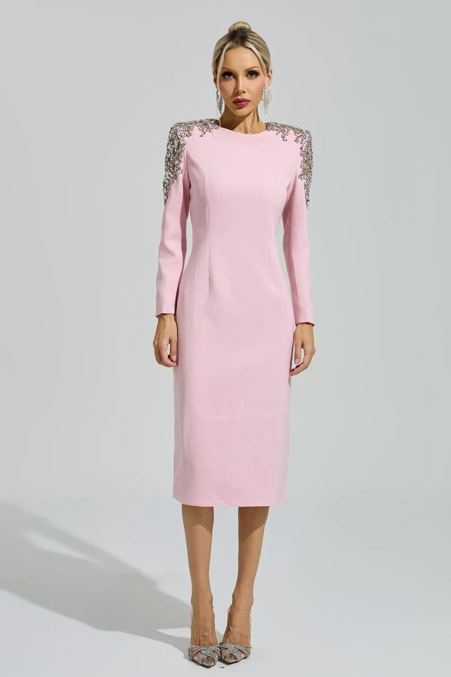 Weill Pink Beaded Midi Dress