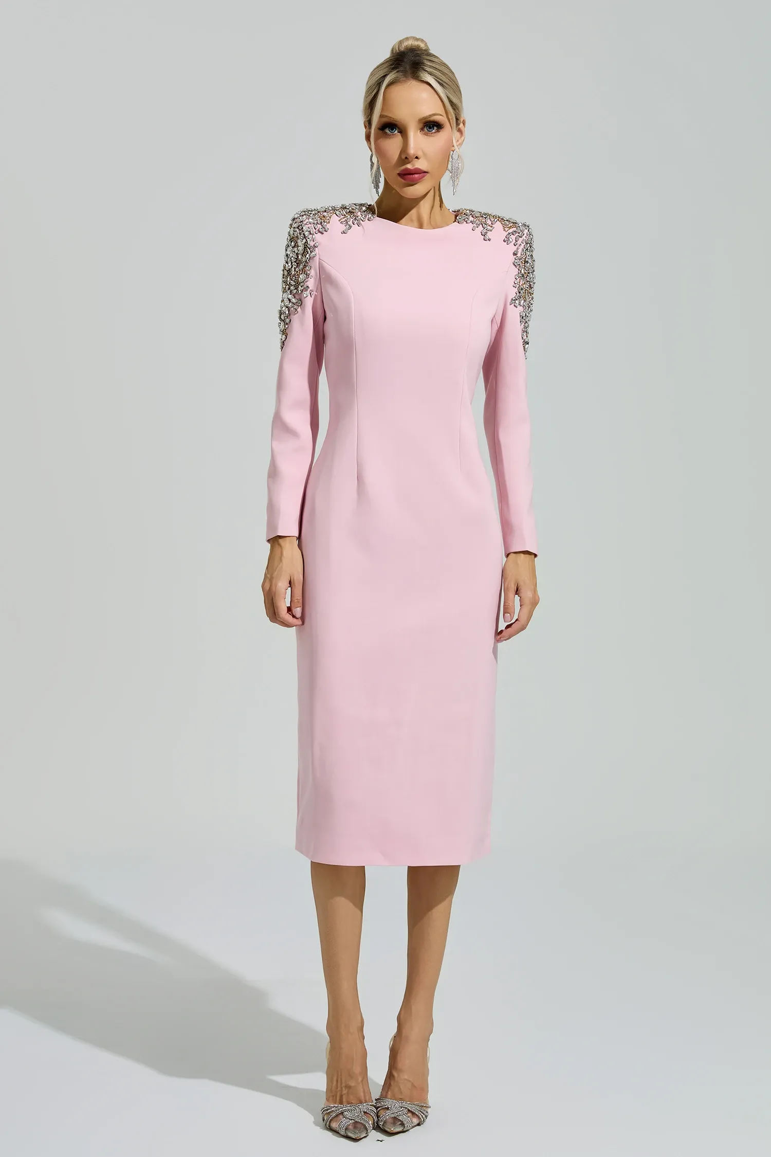 Weill Pink Beaded Midi Dress