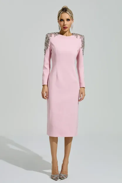 Weill Pink Beaded Midi Dress