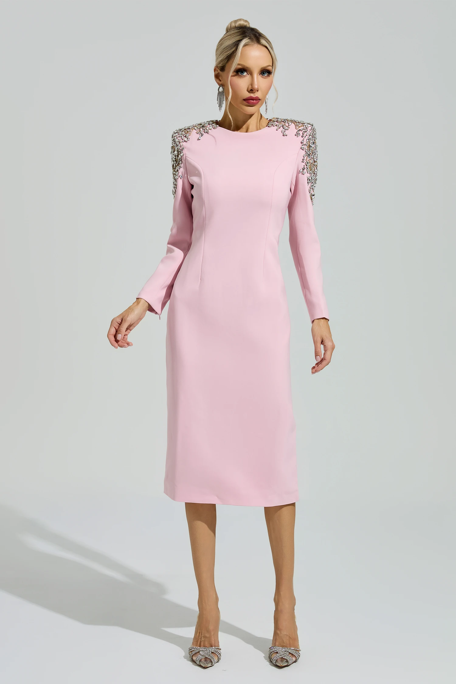 Weill Pink Beaded Midi Dress