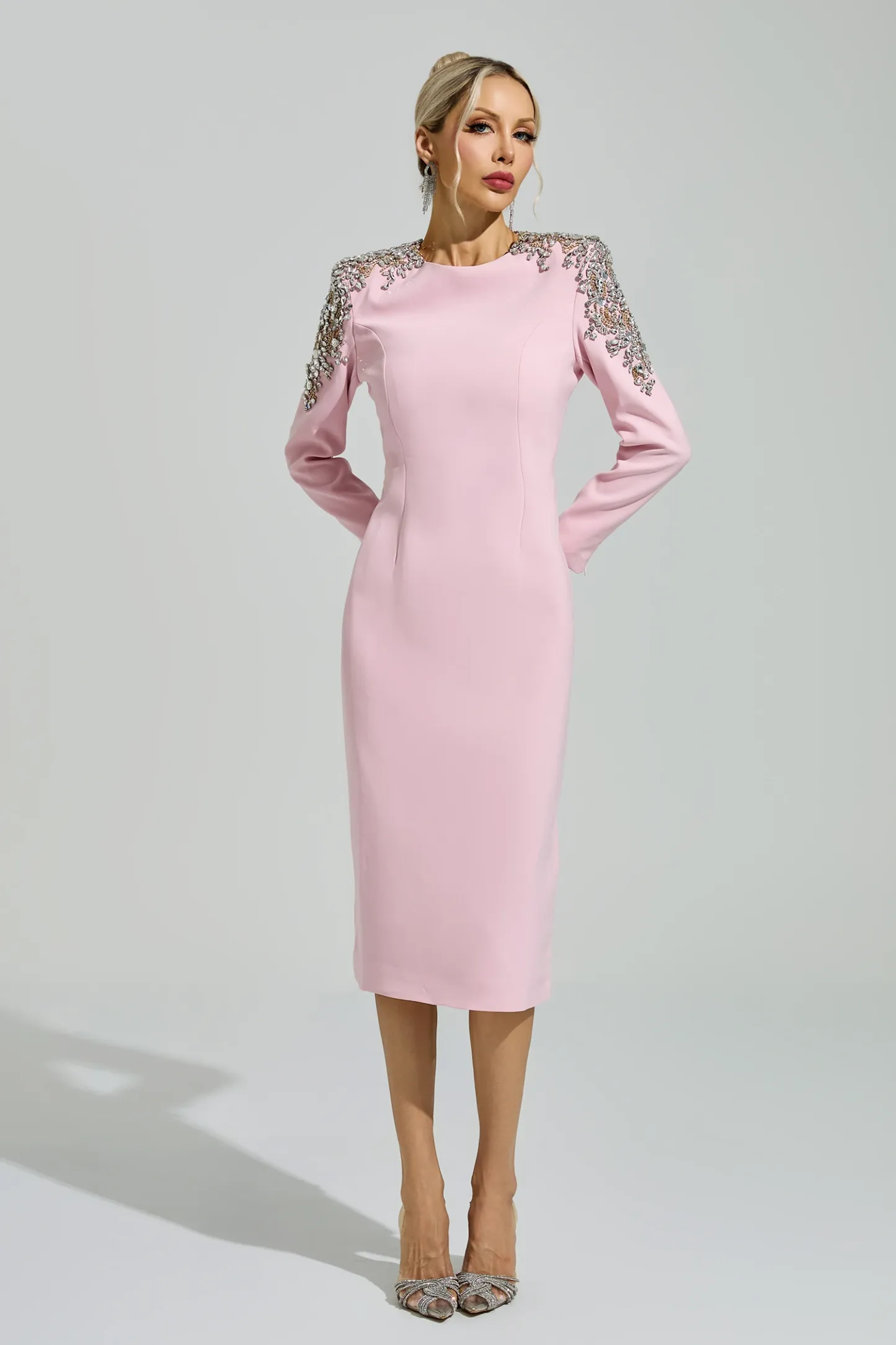 Weill Pink Beaded Midi Dress