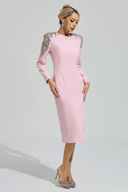 Weill Pink Beaded Midi Dress