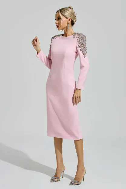 Weill Pink Beaded Midi Dress