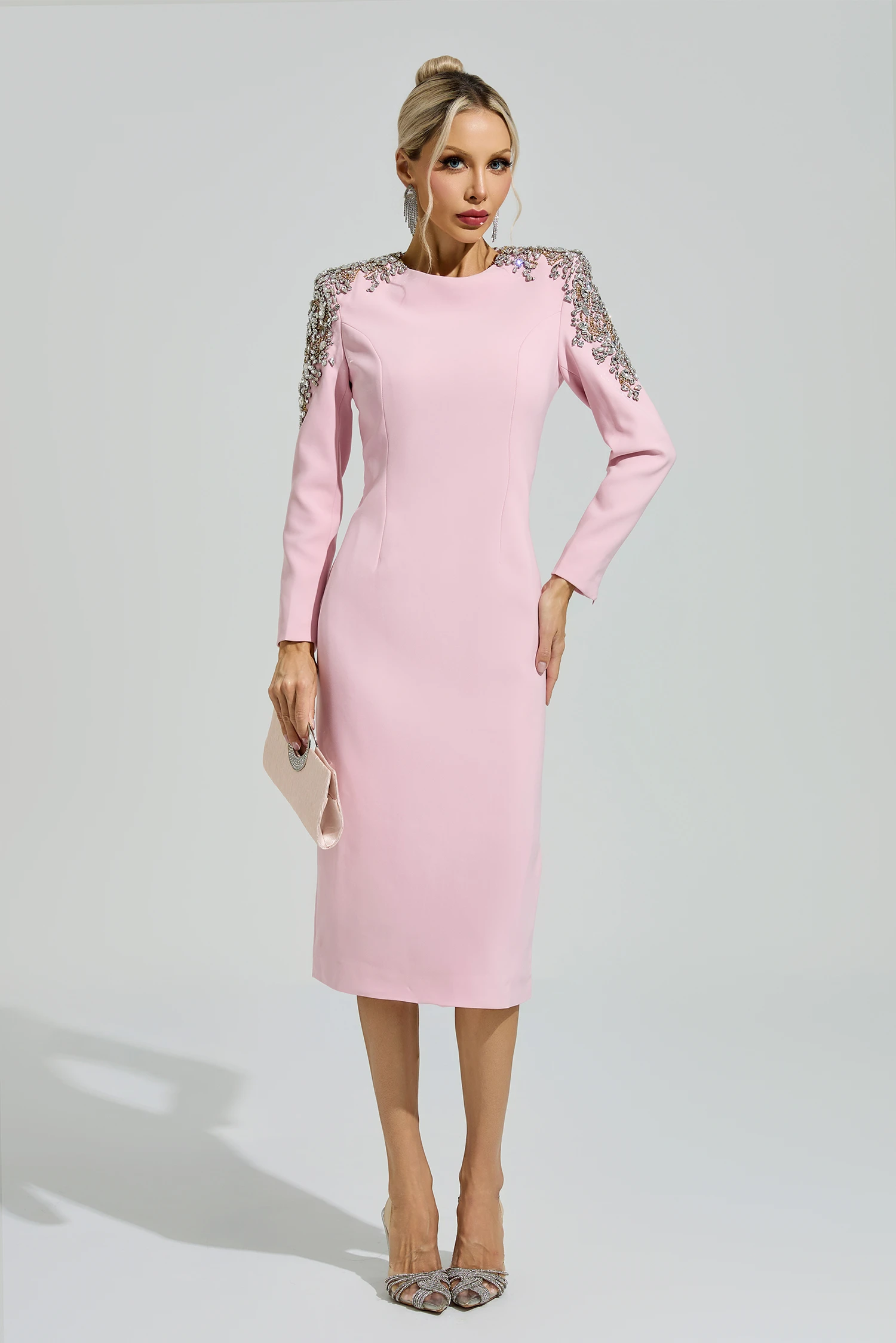 Weill Pink Beaded Midi Dress