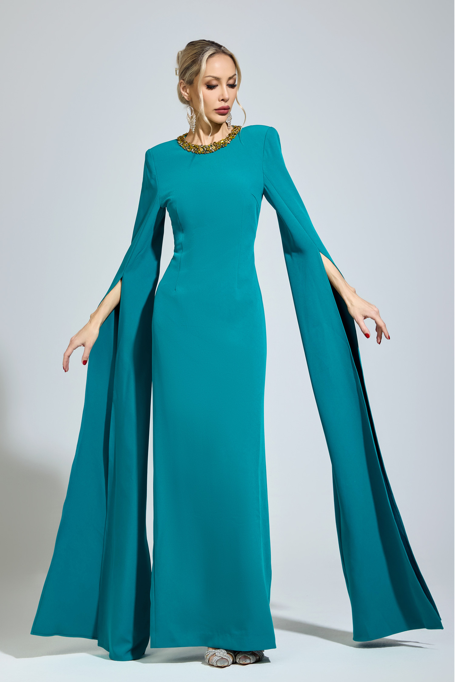 Bronte Green Dragging Sleeve Maxi Dress