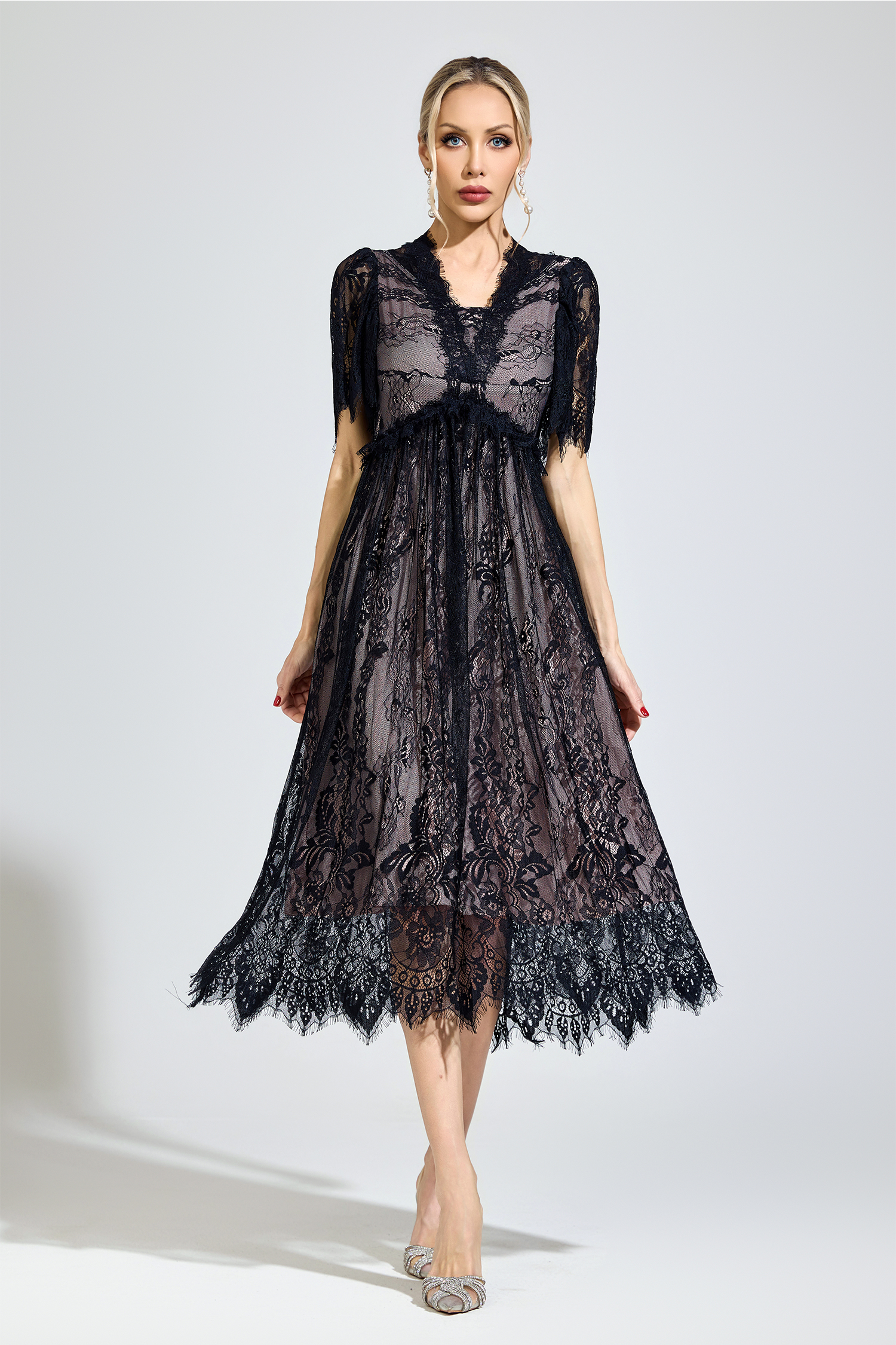 Spinoza Black Lace V-Neck Dress