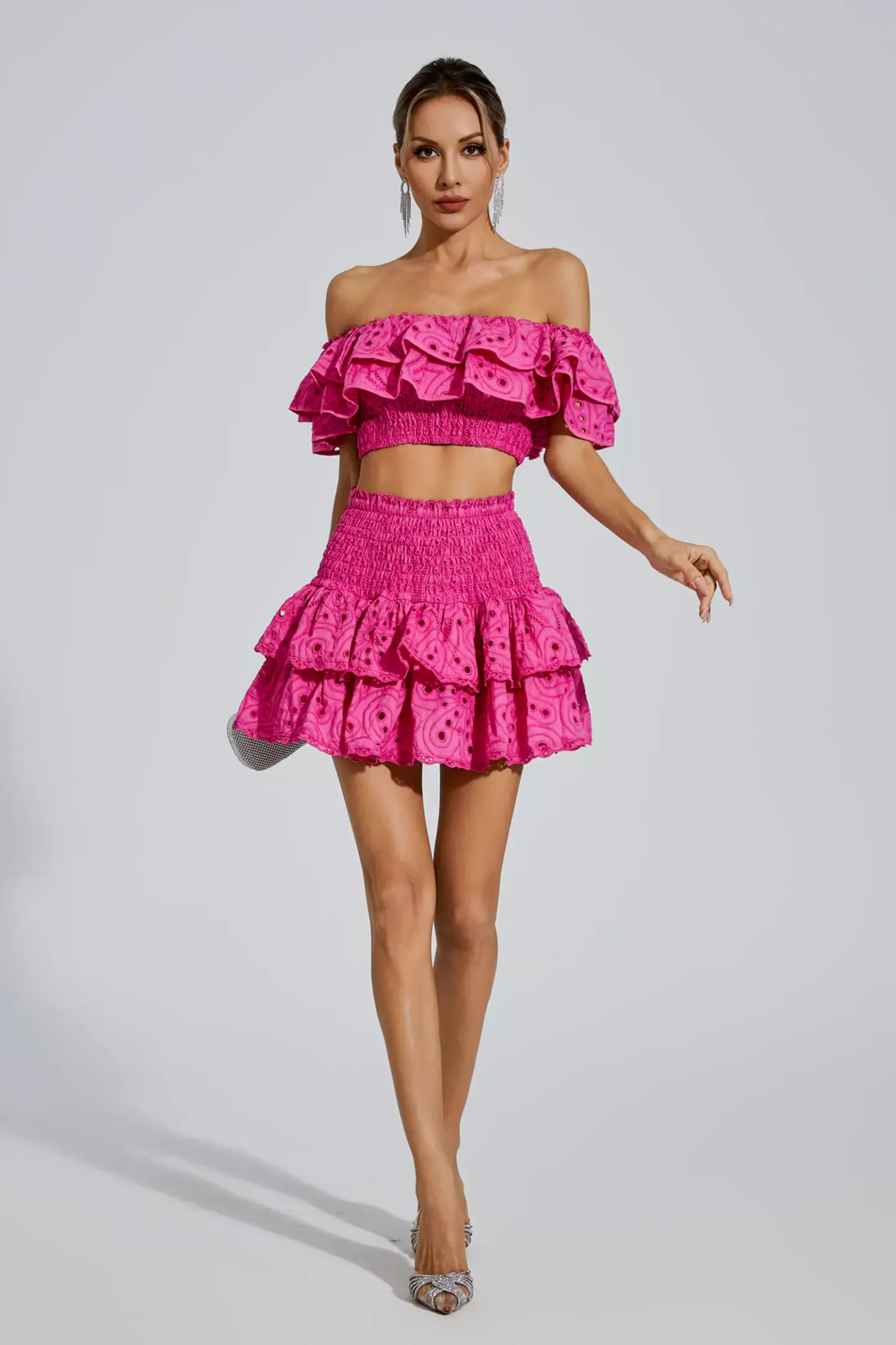 Janet Pink Floral Ruffle Off-Shoulder Set