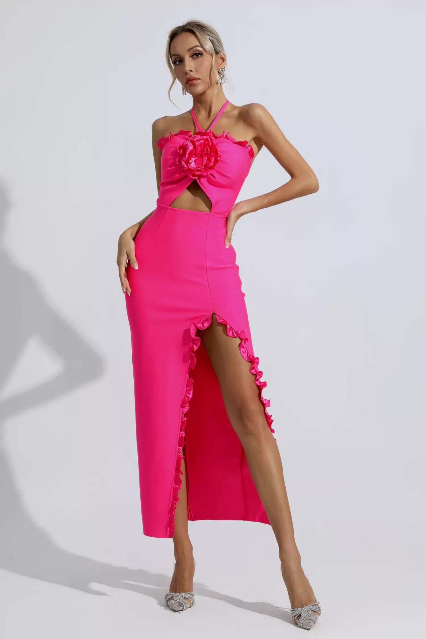 Tim Rose Red Floral Ruched Maxi Dress