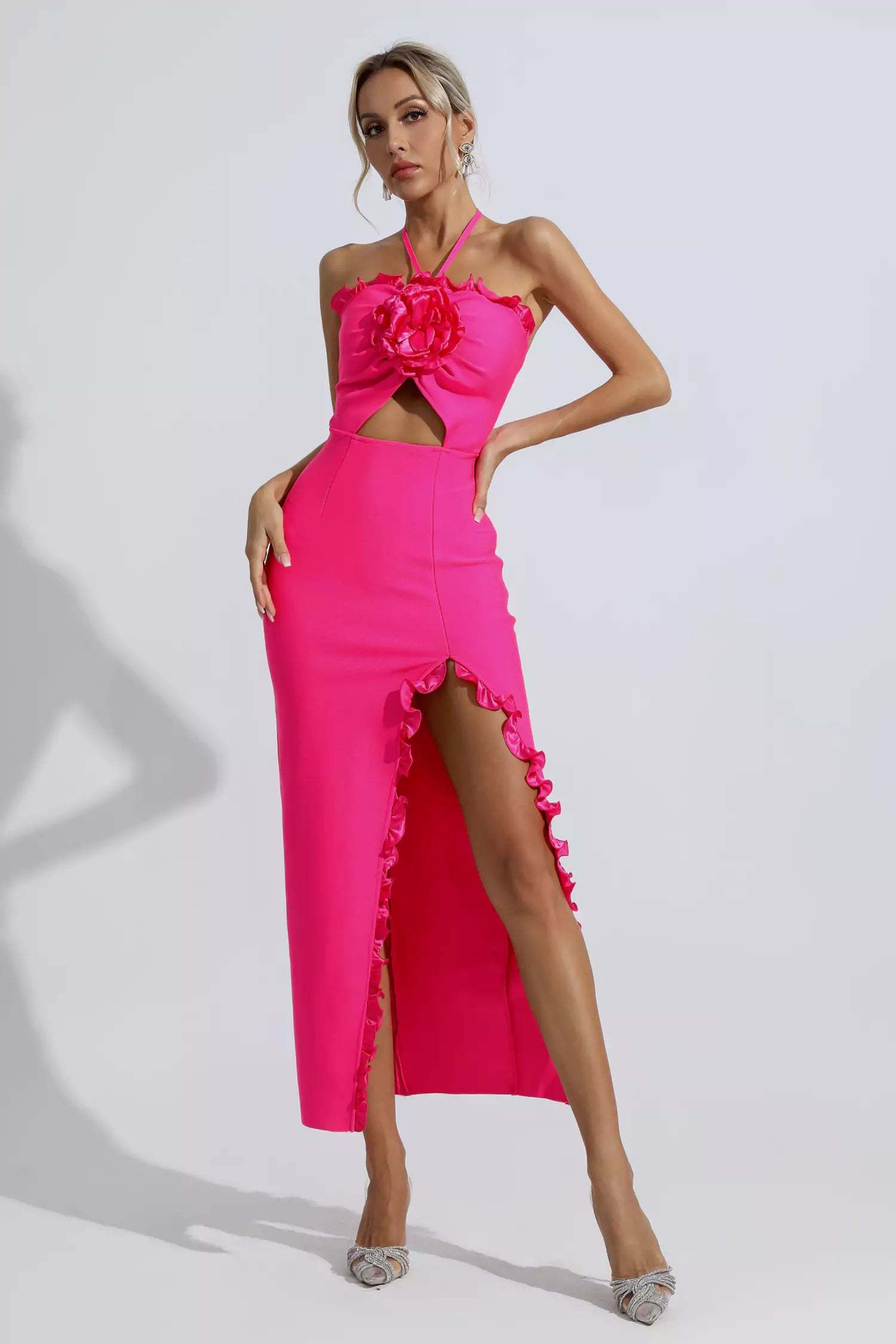 Tim Rose Red Floral Ruched Maxi Dress