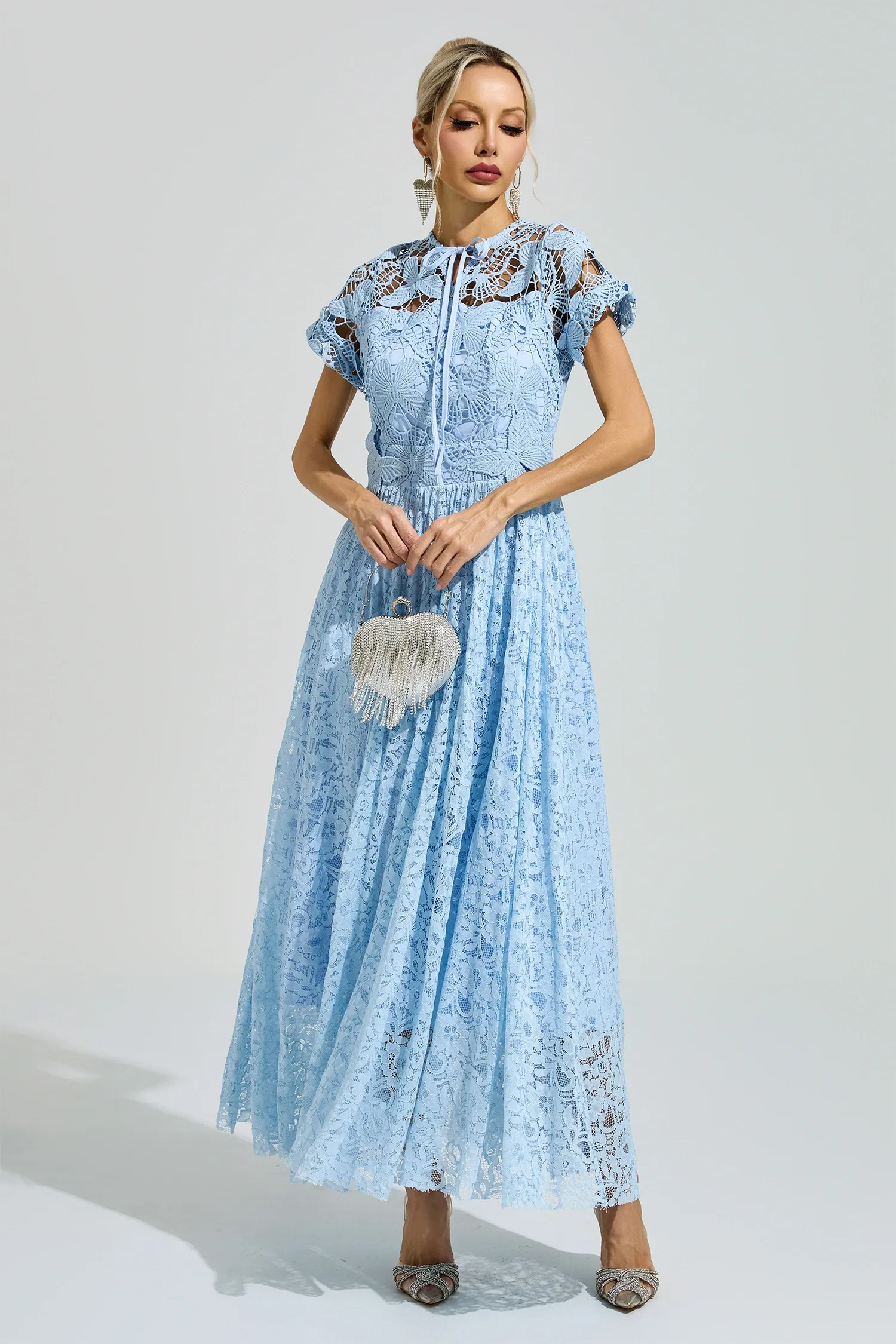 Penrose Blue Lace Floral Dress