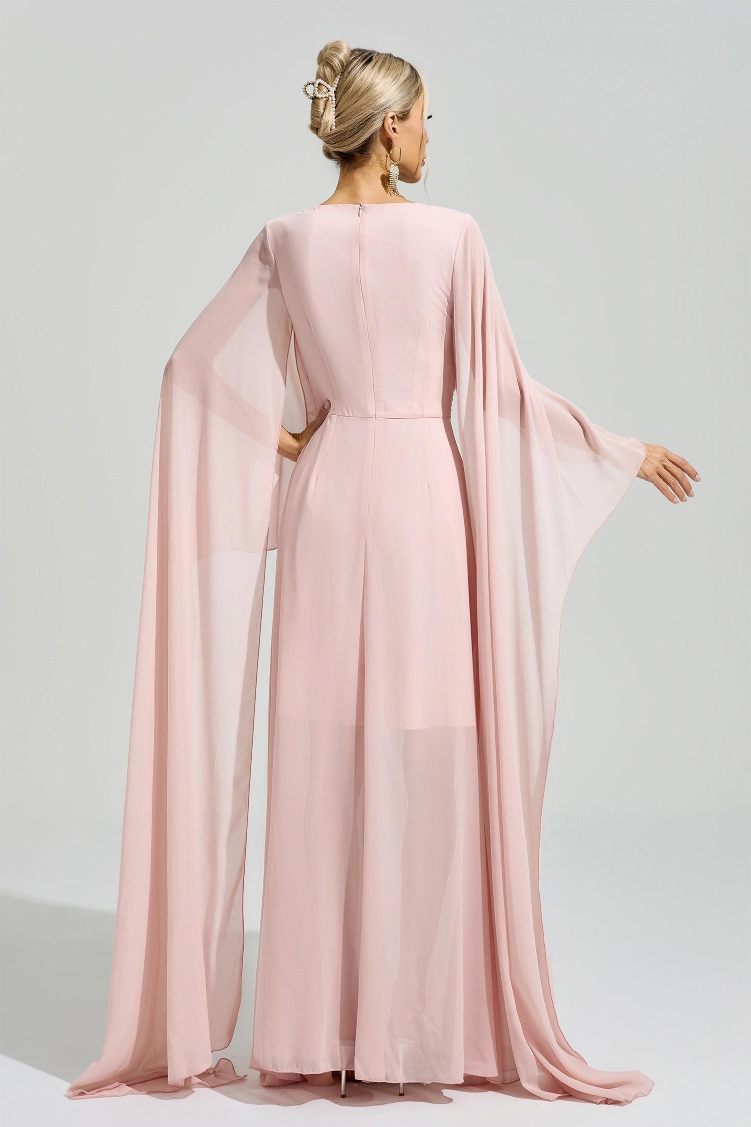 Sarraute Pink Cape Sleeve Formal Dress