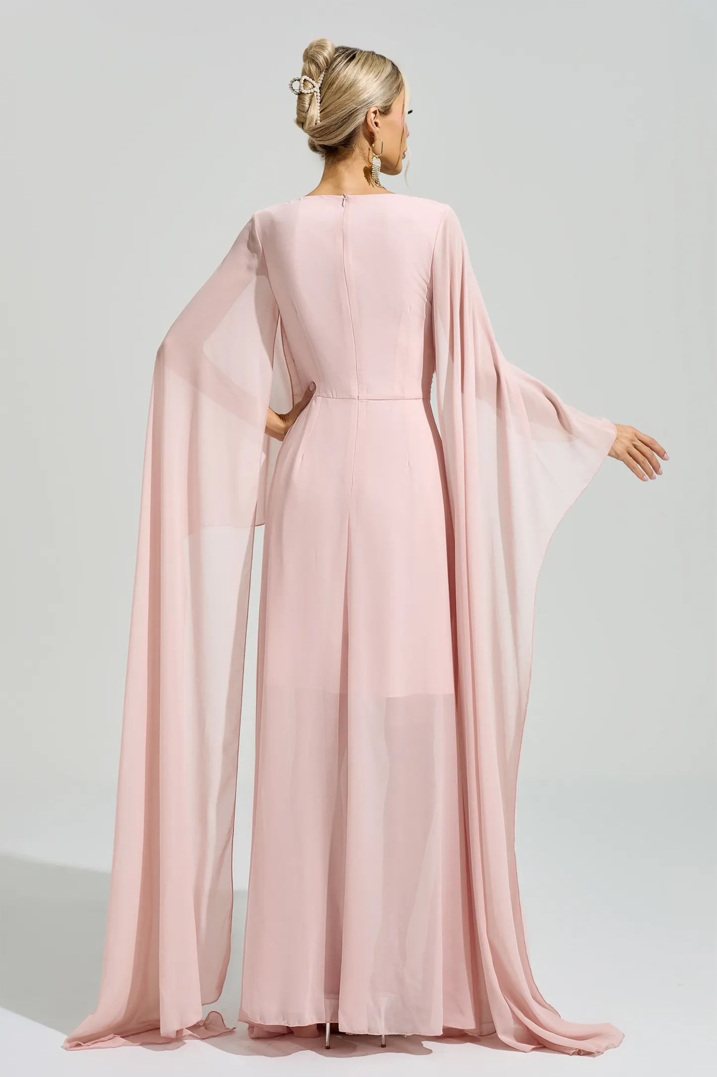 Sarraute Pink Cape Sleeve Formal Dress