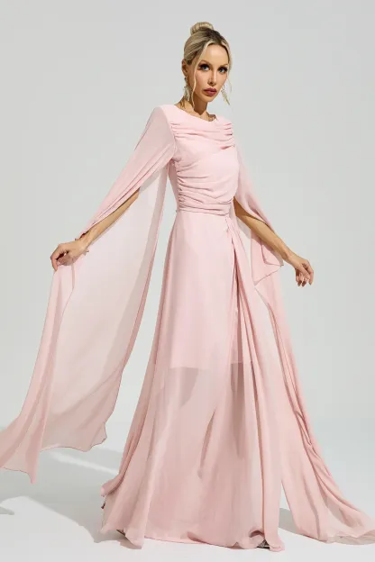 Sarraute Pink Cape Sleeve Formal Dress