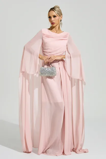Sarraute Pink Cape Sleeve Formal Dress