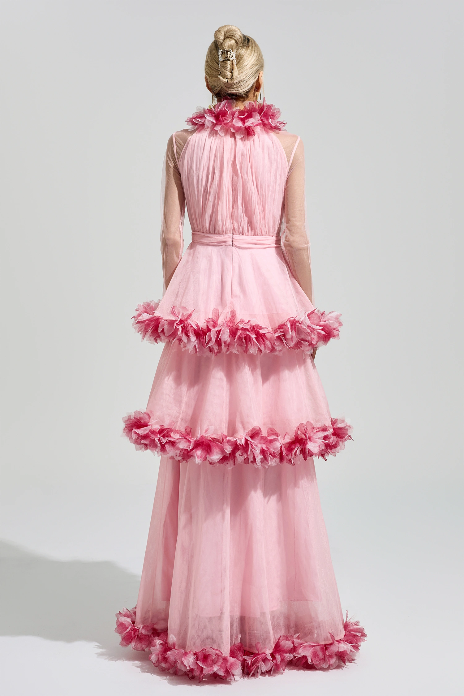 Lorenz Pink 3D Floral Maxi Dress