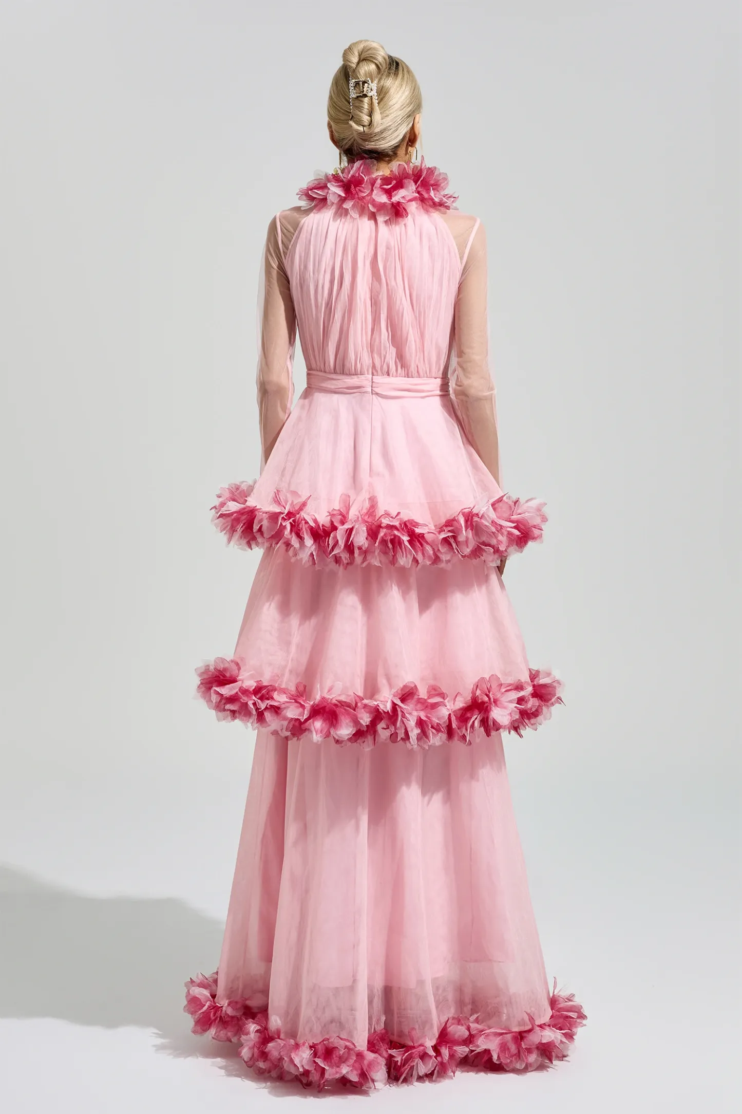 Lorenz Pink 3D Floral Maxi Dress