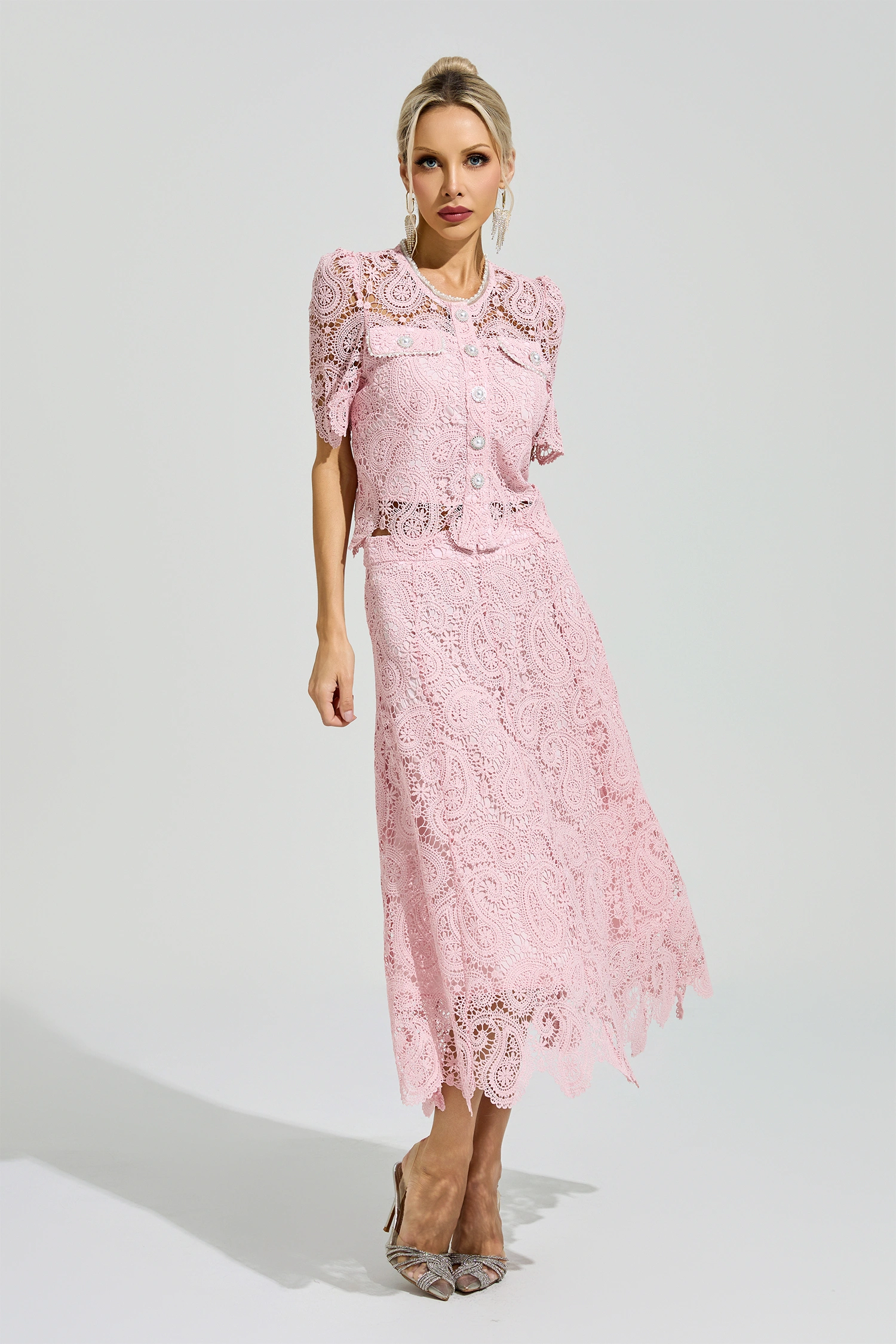 Lucien Pink Lace Two Piece Set