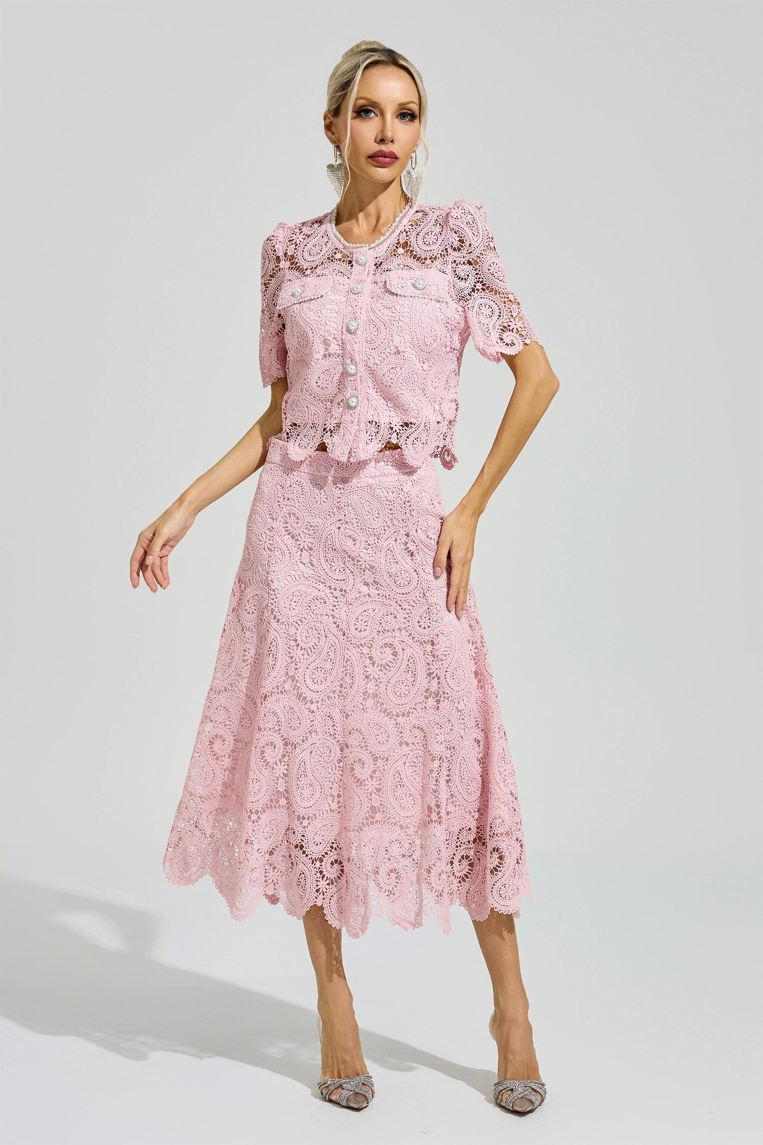 Lucien Pink Lace Two Piece Set