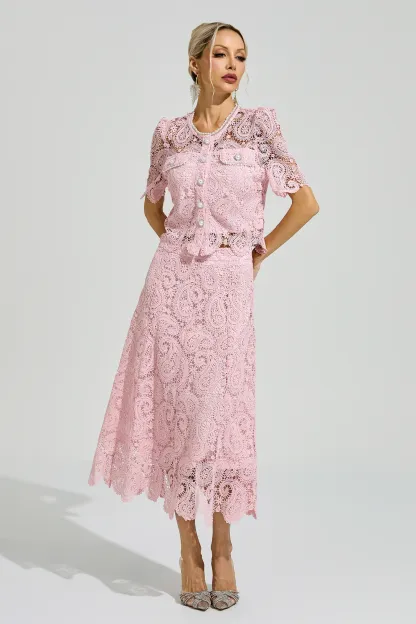 Lucien Pink Lace Two Piece Set