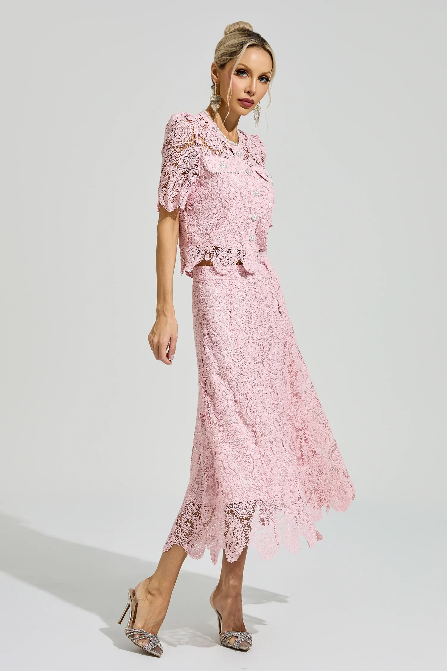 Lucien Pink Lace Two Piece Set
