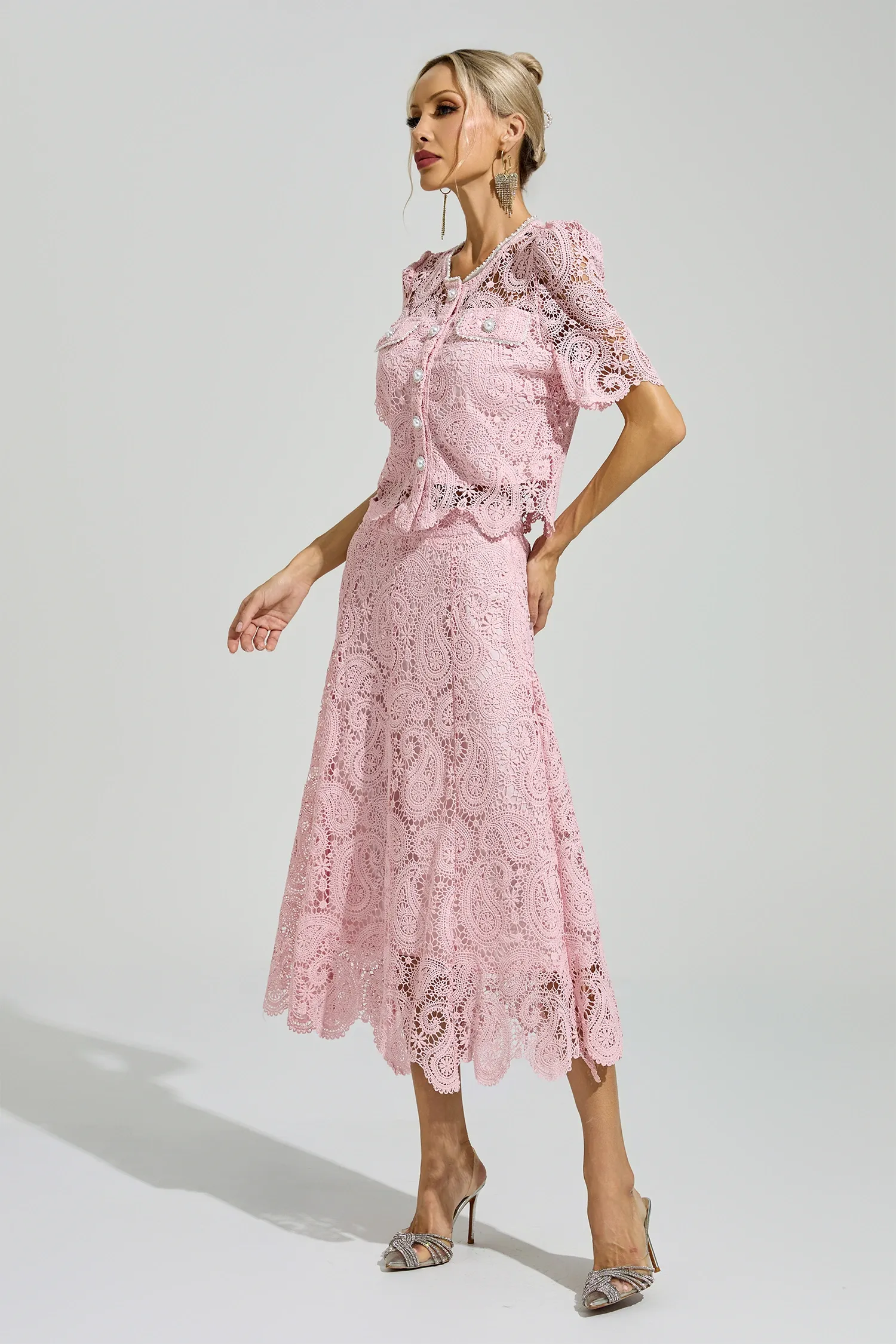 Lucien Pink Lace Two Piece Set