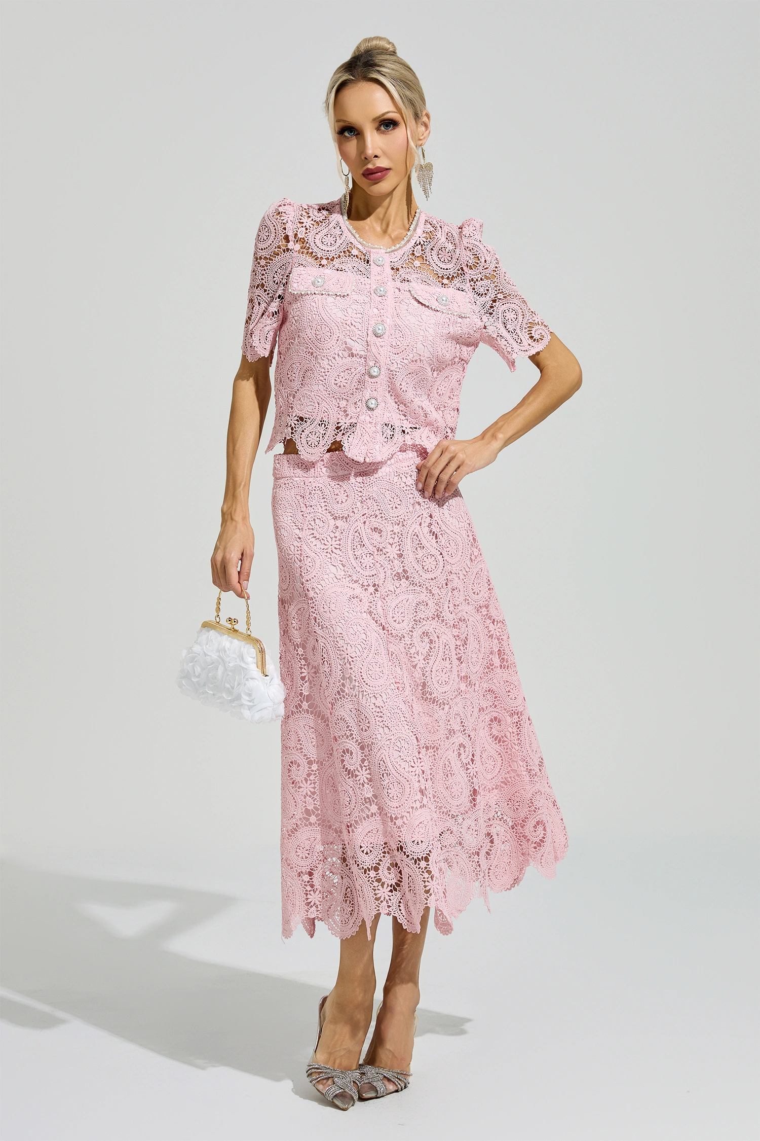 Lucien Pink Lace Two Piece Set
