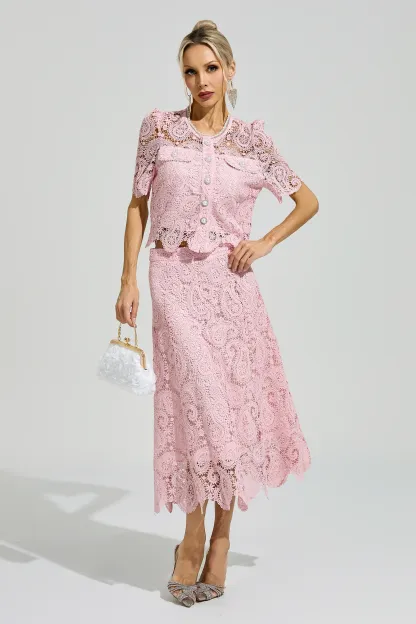 Lucien Pink Lace Two Piece Set