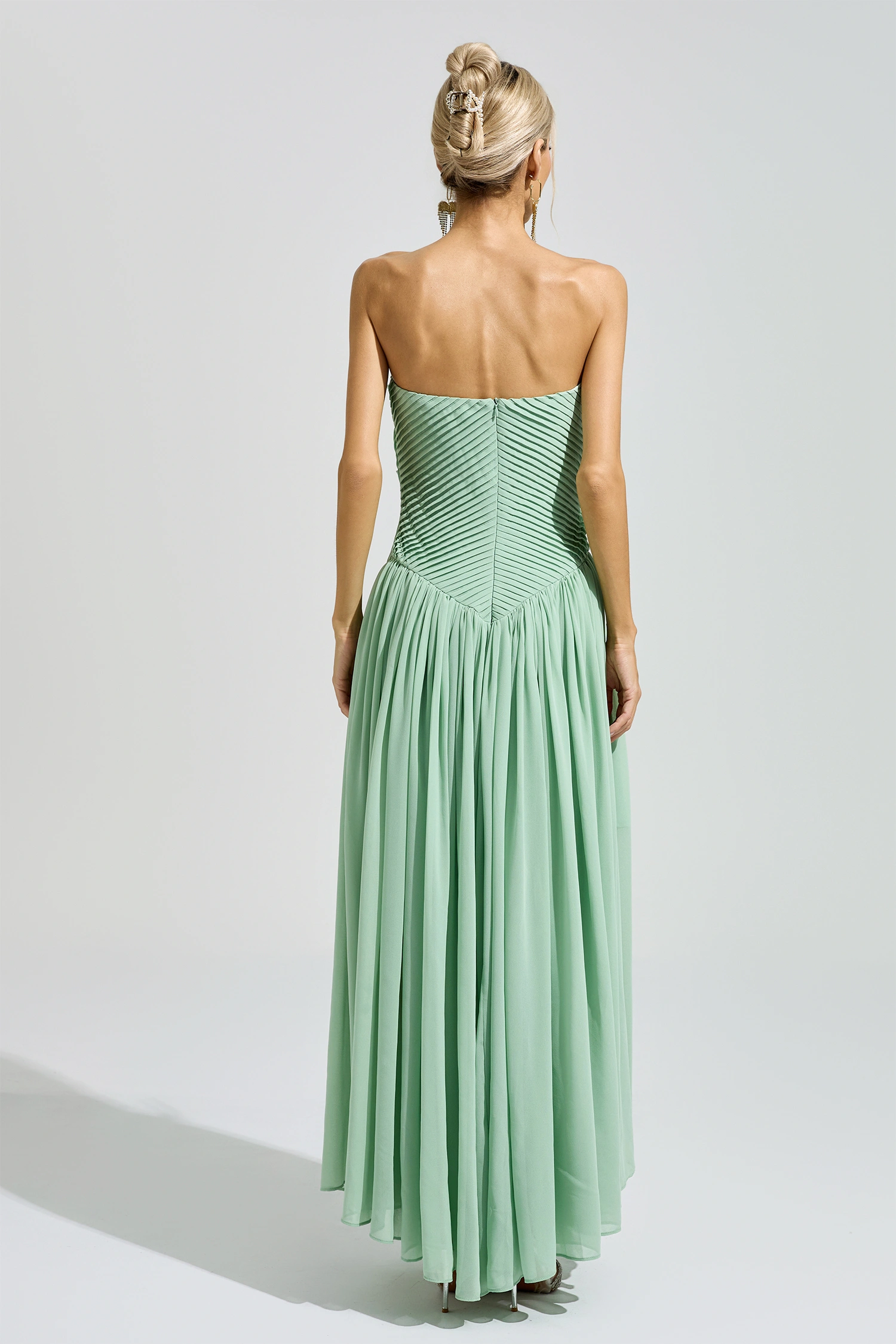 Mann Green Strapless Floral Maxi Dress