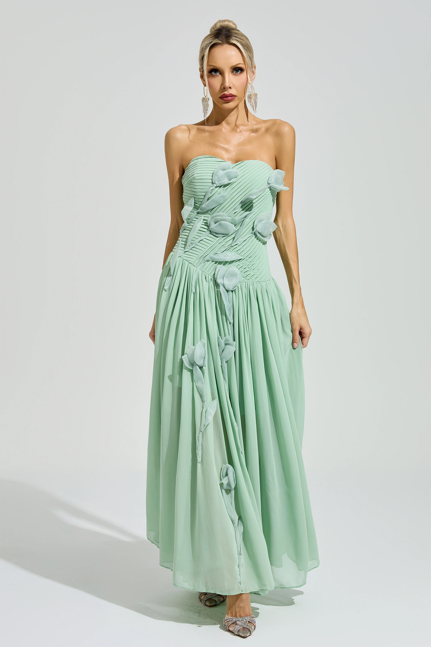 Mann Green Strapless Floral Maxi Dress