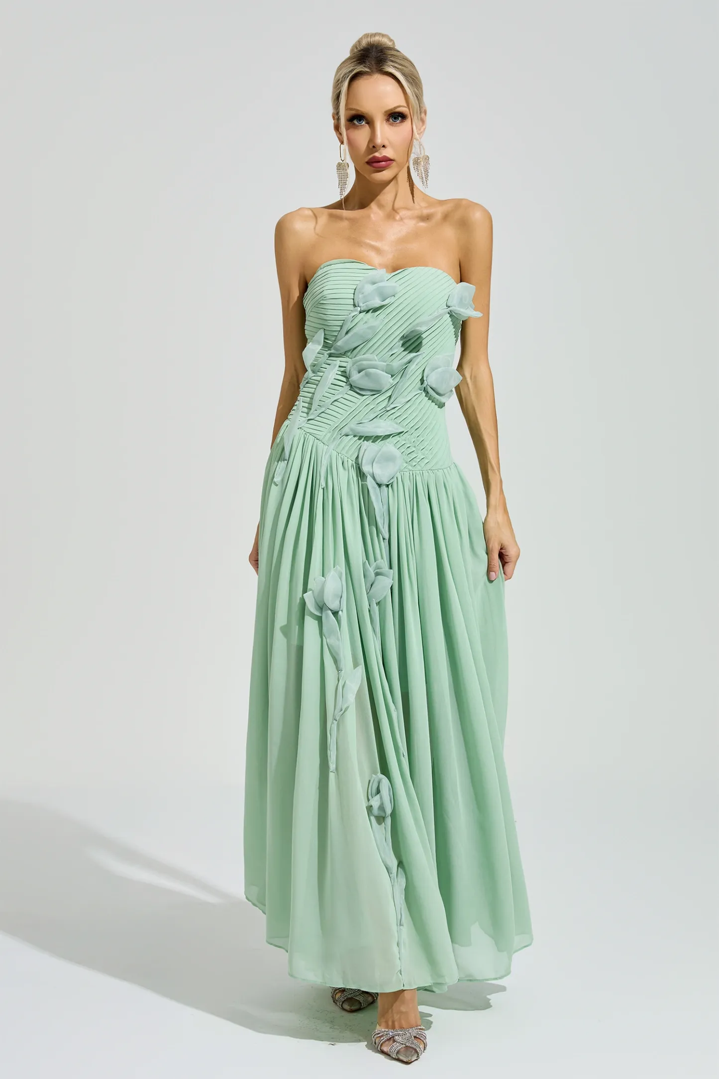 Mann Green Strapless Floral Maxi Dress