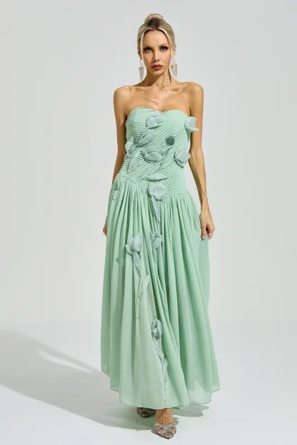Mann Green Strapless Floral Maxi Dress