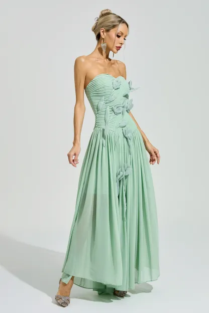 Mann Green Strapless Floral Maxi Dress