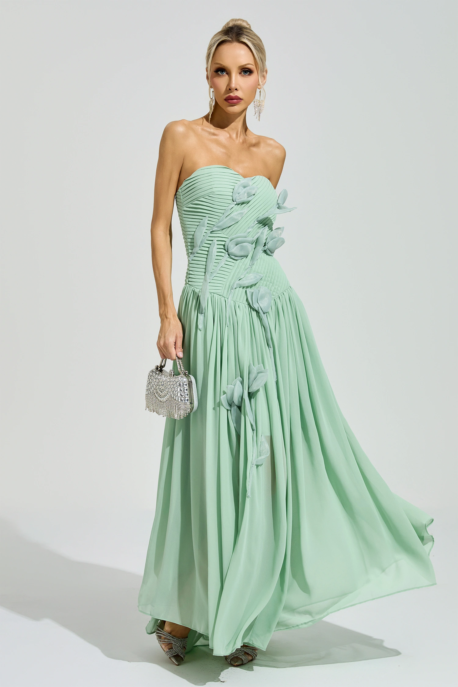 Mann Green Strapless Floral Maxi Dress