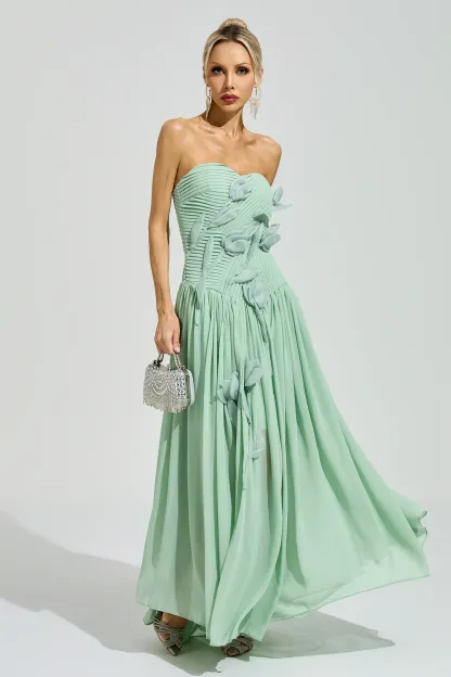 Mann Green Strapless Floral Maxi Dress