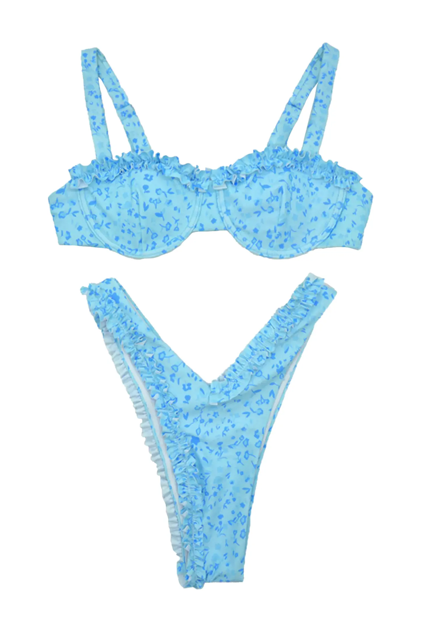 Grote Blue Ruched Printed Bikini