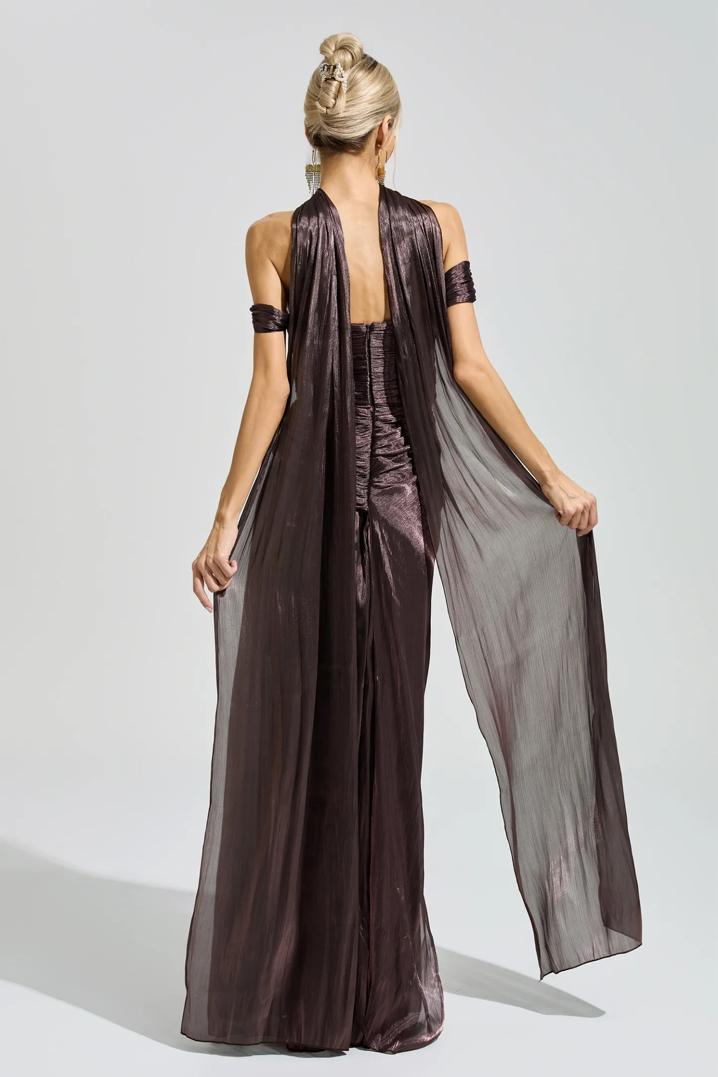 Noether Brown Satin Neck Maxi Dress