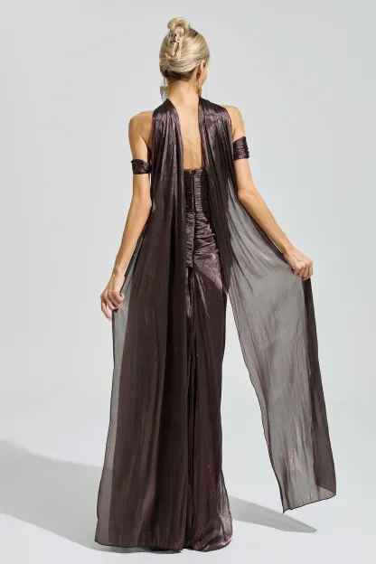 Noether Brown Satin Neck Maxi Dress
