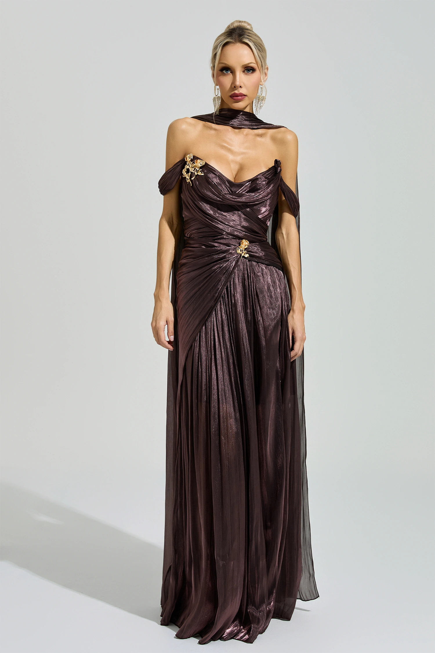 Noether Brown Satin Neck Maxi Dress