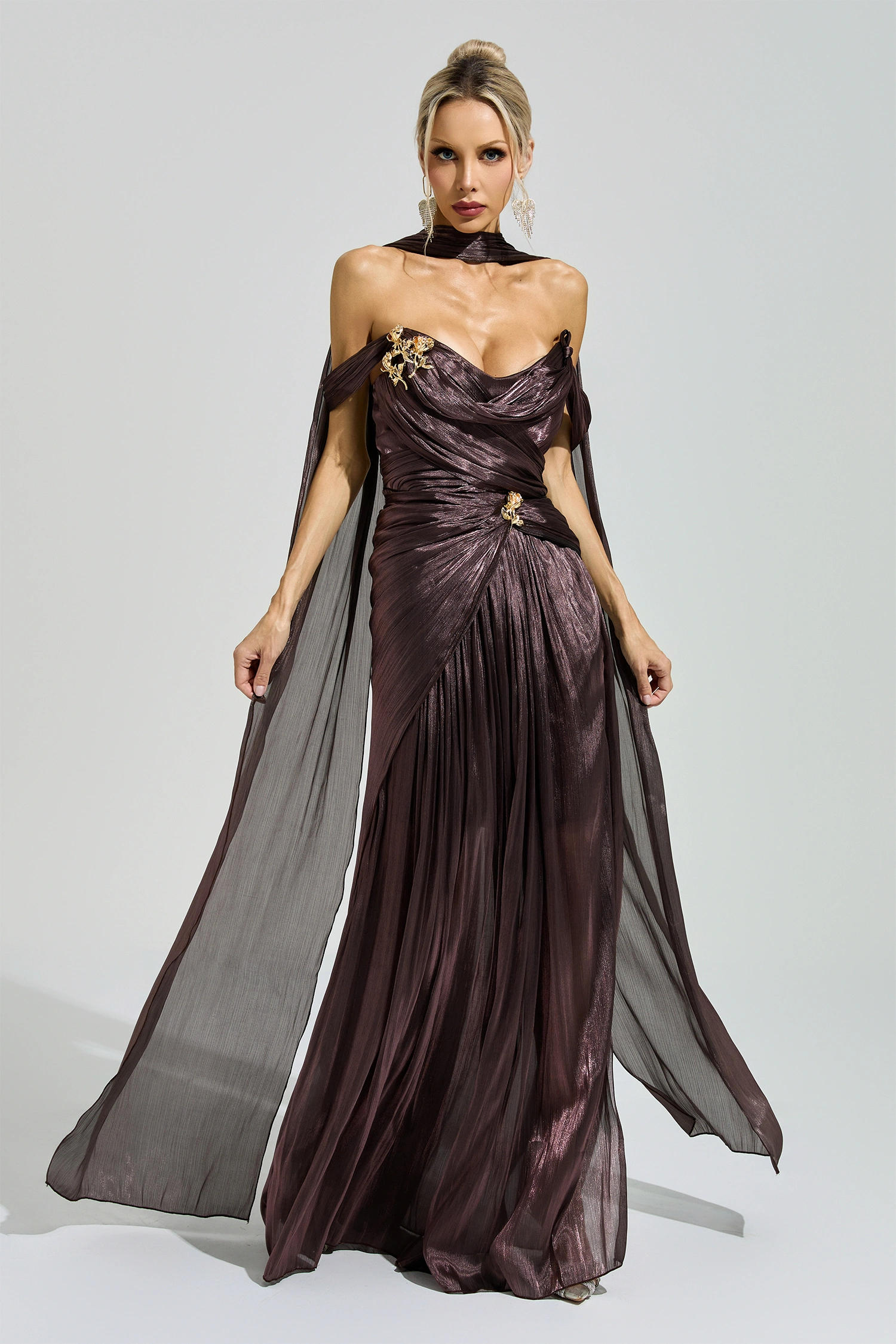 Noether Brown Satin Neck Maxi Dress