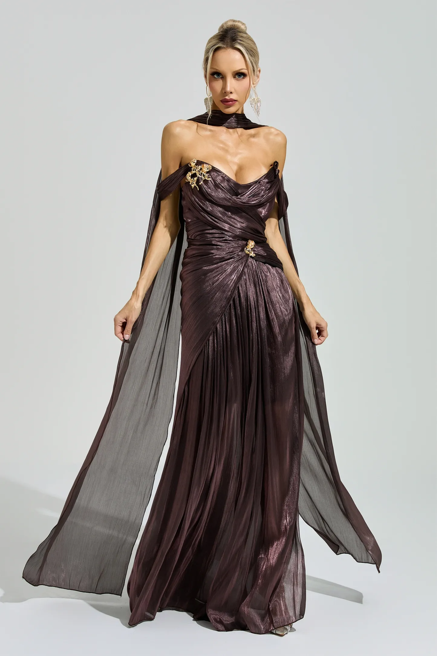 Noether Brown Satin Neck Maxi Dress