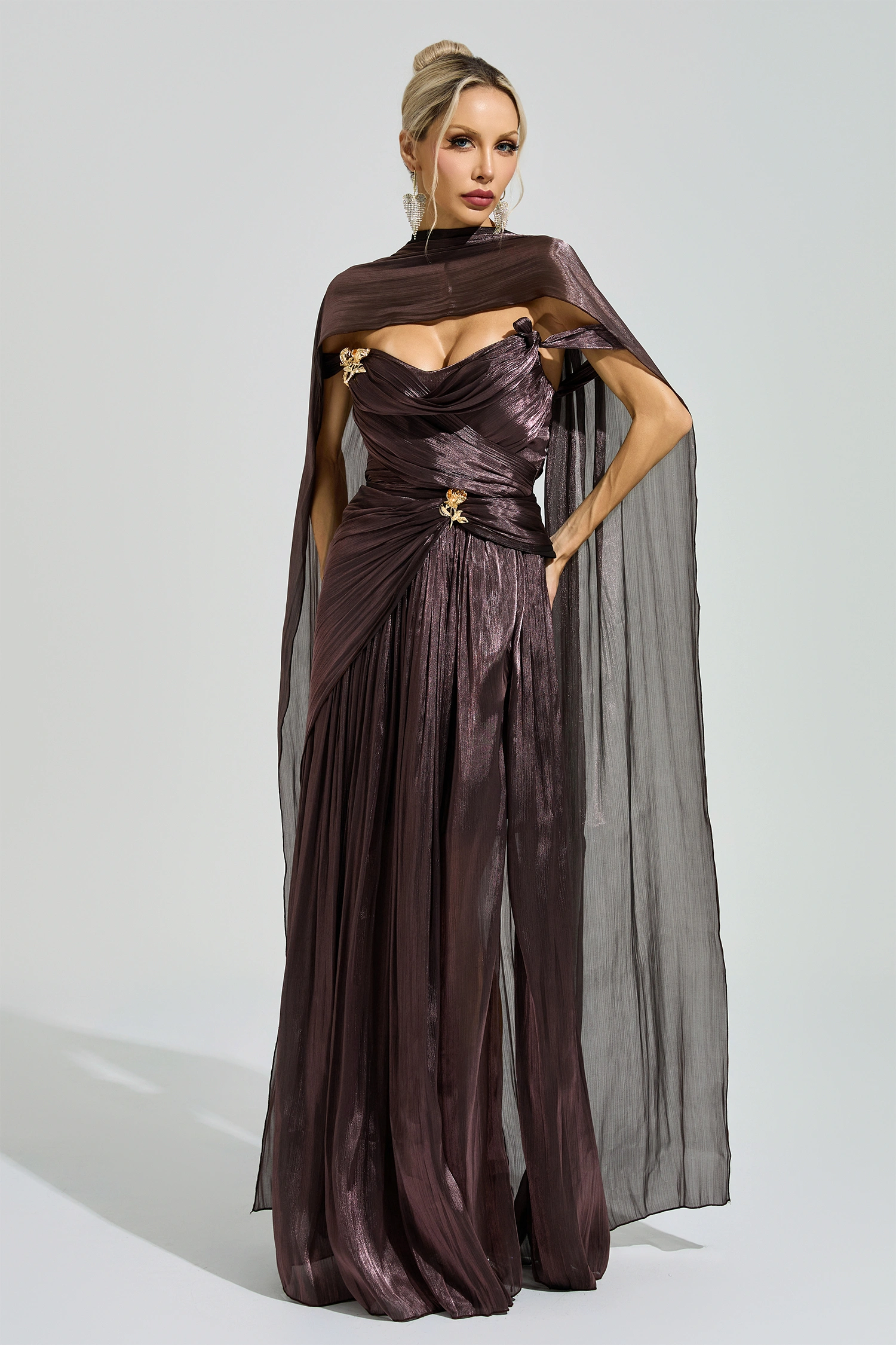 Noether Brown Satin Neck Maxi Dress