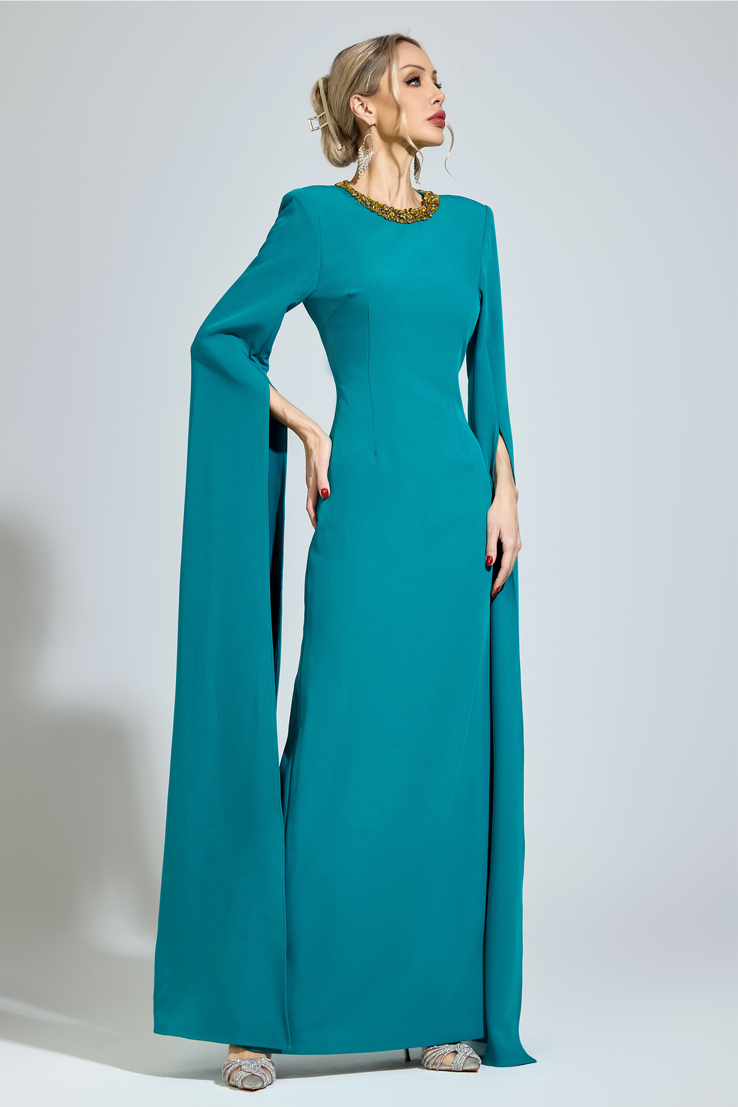 Bronte Green Dragging Sleeve Maxi Dress