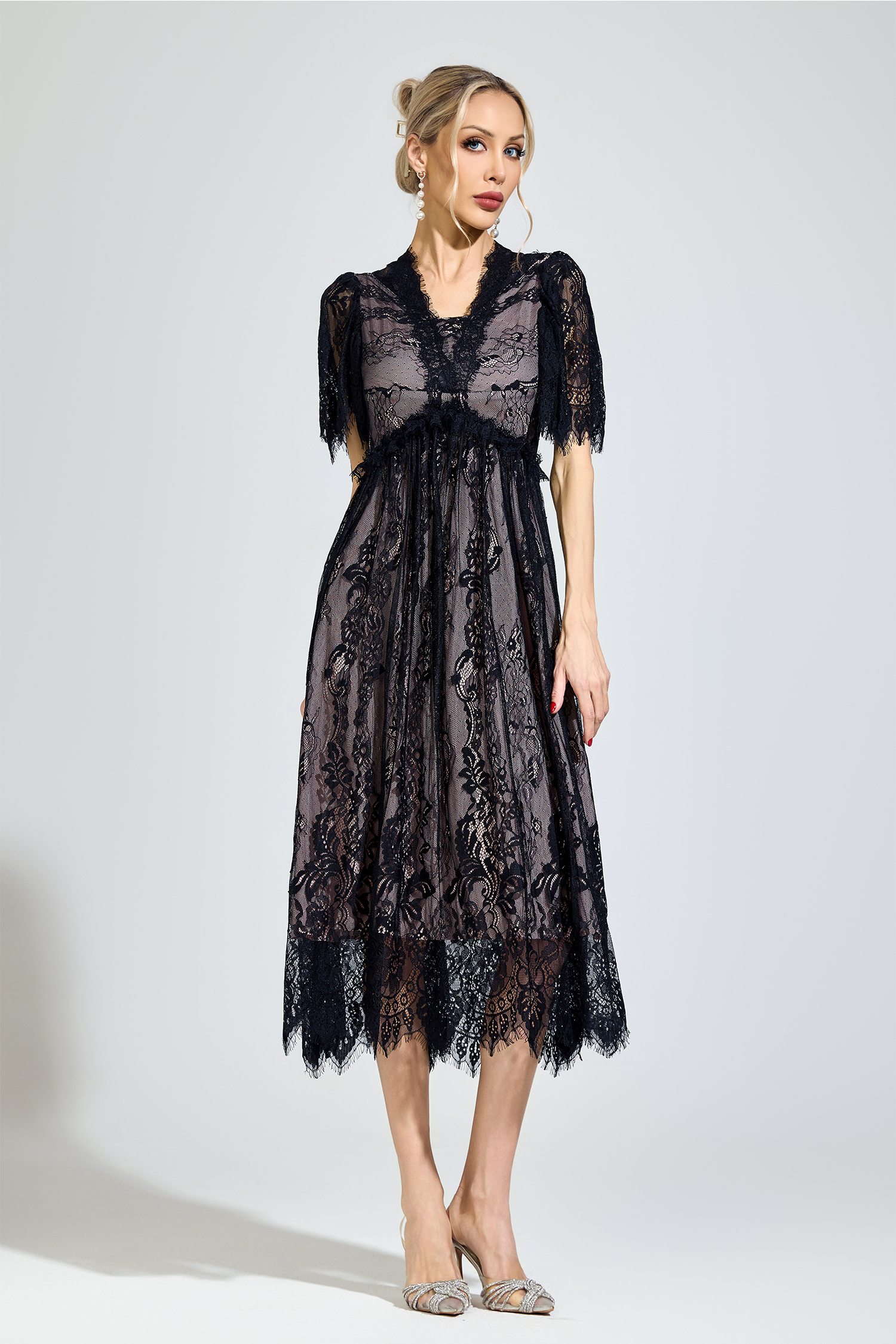 Spinoza Black Lace V-Neck Dress